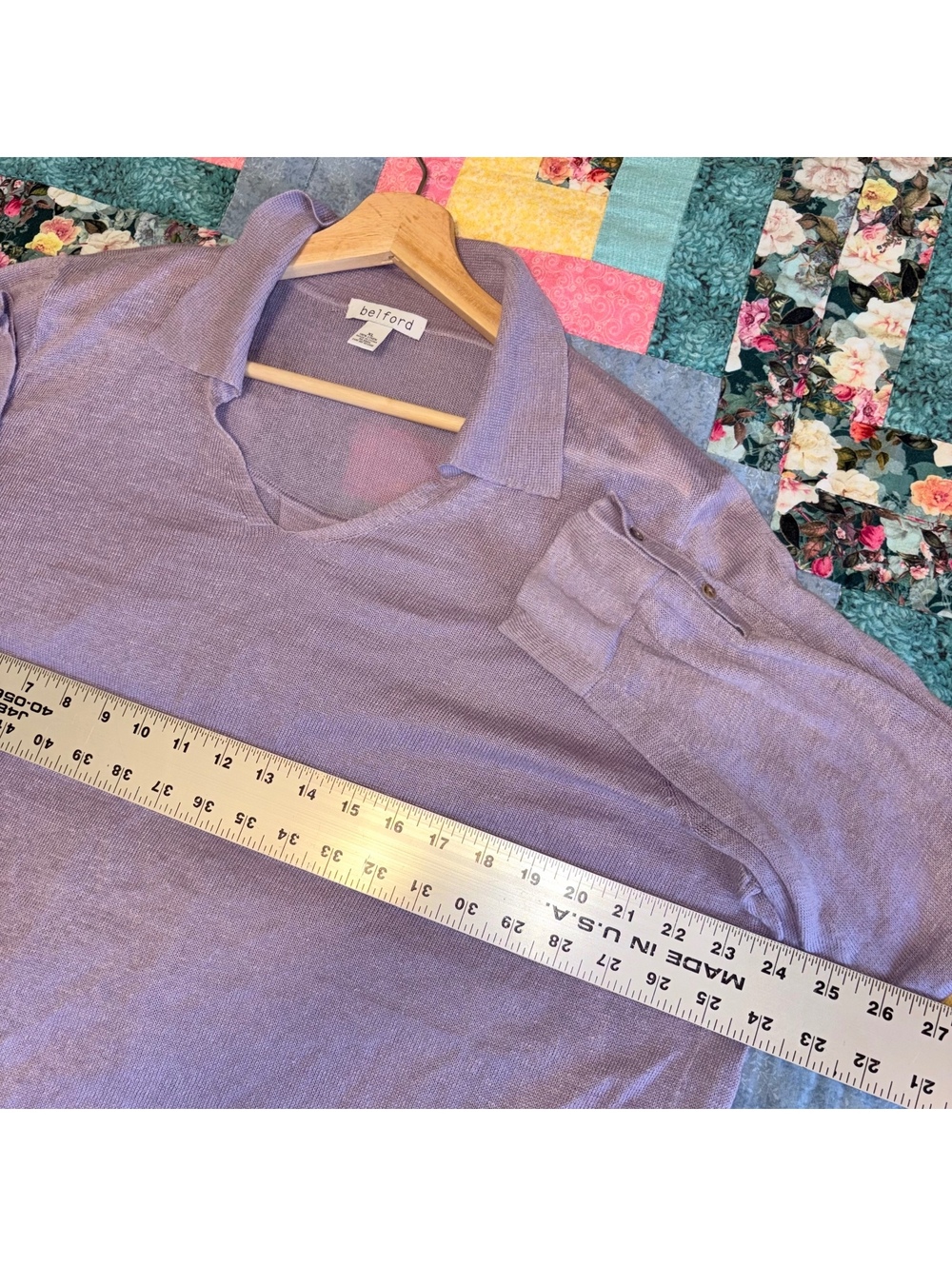 Belford $228 100% linen Woman’s XL Labender collared V neck sweater size XL - Picture 6 of 7